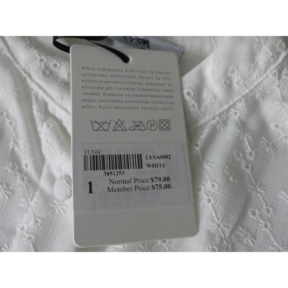 White Eyelet Tunic Shirt Dress Sz L Retro 3 Button Cuff NEW Office Casual Summer - Picture 7 of 8